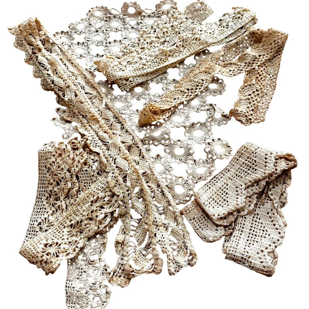 Lot of handmade crochet lace variety beige creamy white craft sewing notions
